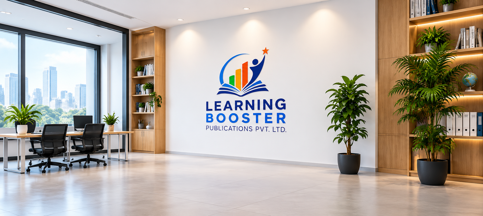 Learning Booster Publications Office Learning Booster Publications office with company logo and modern workspace