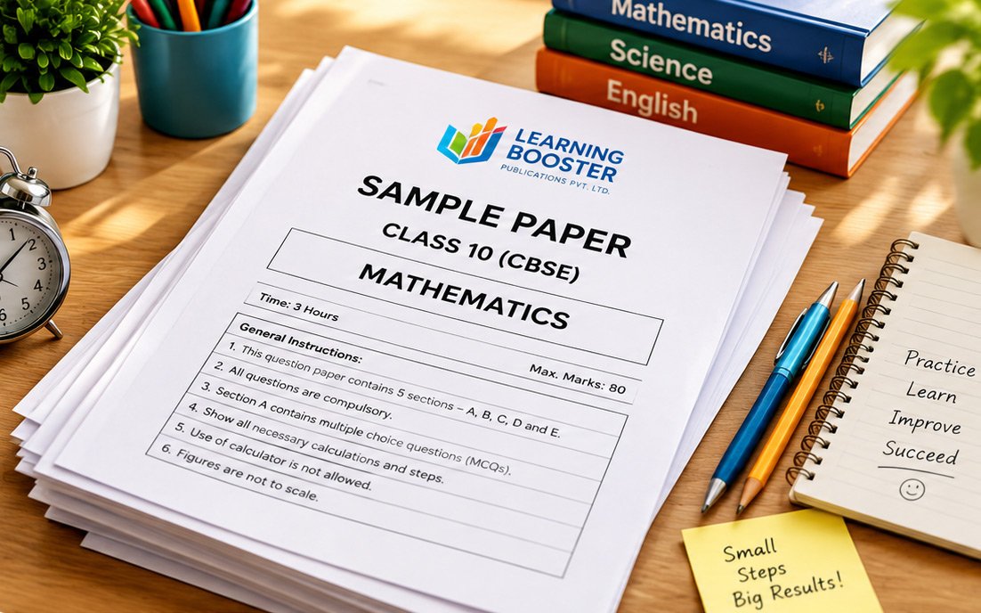 CBSE Sample Papers for Exam Preparation CBSE Class 10 mathematics sample papers with study materials on a desk