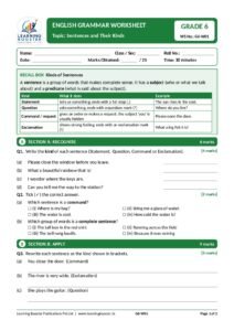 English: Grammar – Grade-6, Worksheets Page 2